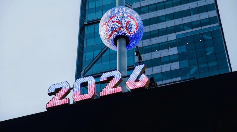FILE - This image provided by America250 in December 2025 shows the New Year's Eve ball designed for the U.S.'s 250th year. (Eli Ritter/America250 via AP,File)