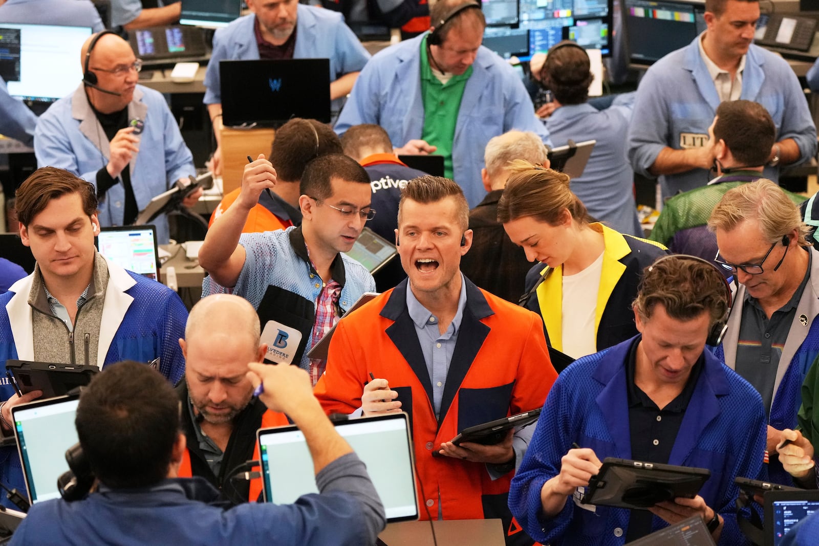 FILE - Traders work on the options trading floor at the Cboe Global Markets in Chicago, April 8, 2025. (AP Photo/Nam Y. Huh, file)