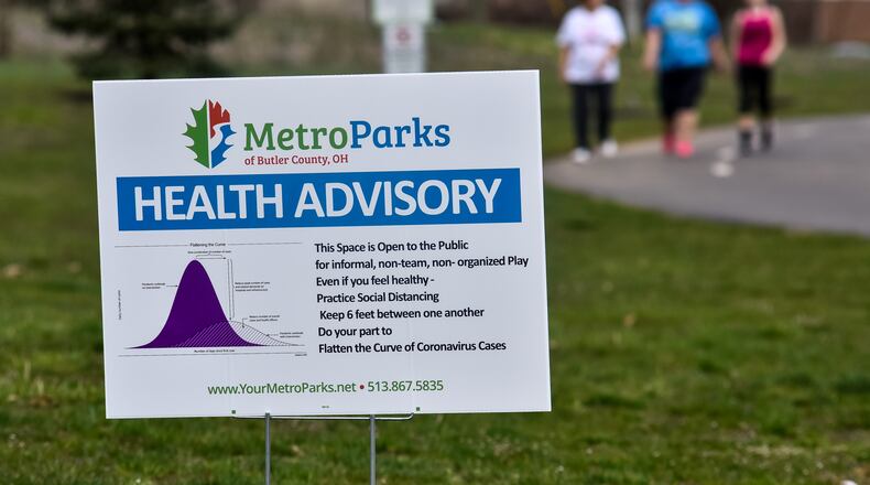Voice of America MetroPark in West Chester Township was a popular place for those trying to get out of their house and get some exercise while the Stay-At-Home order is in place during the coronavirus (COVID-19) pandemic Thursday, March 26, 2020. NICK GRAHAM / STAFF
