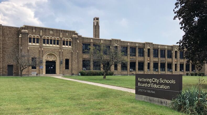 Kettering City Schools’ Barnes building, at 3750 Far Hills Avenue, will either face demolition or expensive renovation, district officials said in September 2018. Since its opening in 1929 it has served as the district’s high school, then as Dwight L. Barnes Junior High and now as home of Kettering’s school board and administrative offices. Those offices will move in 2019. JEREMY P. KELLEY / STAFF