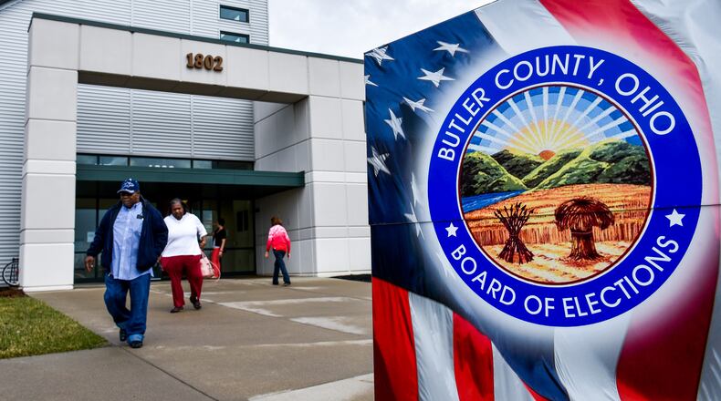 Voting in Ohio for the Nov. 8 election begins on Wednesday morning. After voters cast their ballot, they’re encourage to show off to their friends they voted by using the selfie station. NICK GRAHAM/STAFF