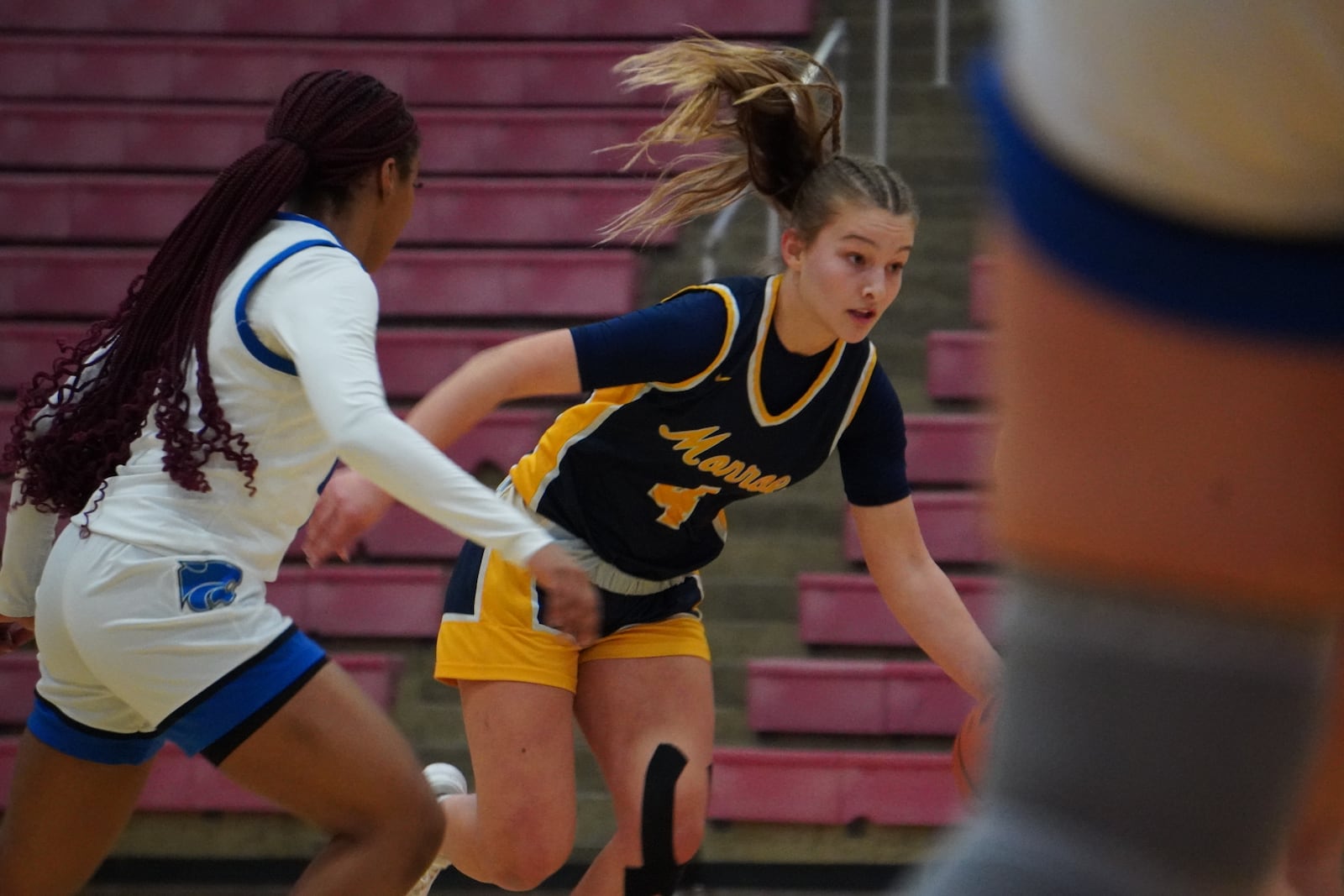 Monroe’s Annie Ball dribbles the ball during her game against Cincinnati Christian on Saturday at Fairfield Arena. CHRIS VOGT / CONTRIBUTED