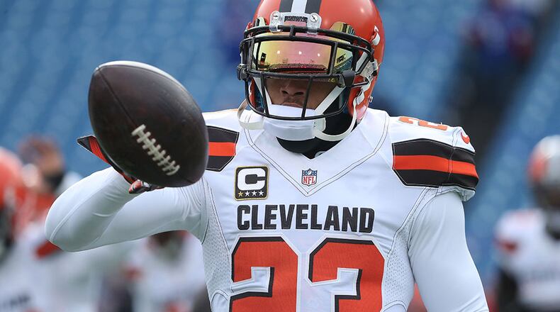ORCHARD PARK, NY - DECEMBER 18: Joe Haden #23 of the Cleveland Browns warms up before the first half against the Buffalo Bills at New Era Field on December 18, 2016 in Orchard Park, New York. (Photo by Tom Szczerbowski/Getty Images)