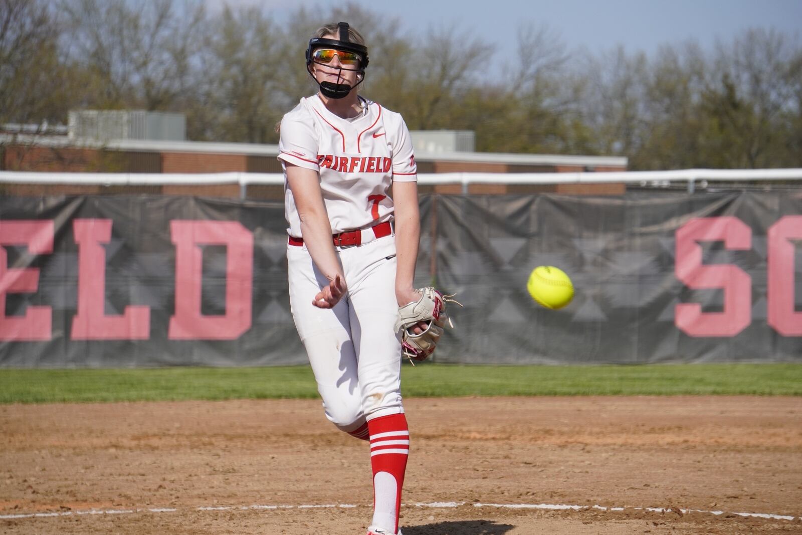 Fairfield's Megan Spence sends a pitch to the plate against Mason on Thursday at Creekside Middle School. CONTRIBUTED PHOTO