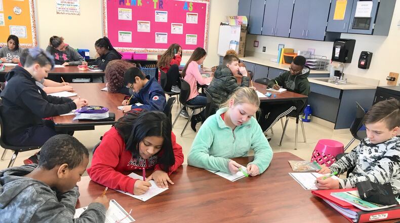 Students in a Lakota Elementary are participating in a “flipped” classroom experiment this school year that is showing good results, say the teacher, students and their parents. Students in Catlin Huxel’s 6th grade math class at Endeavor Elementary are shown completing their math lesson.