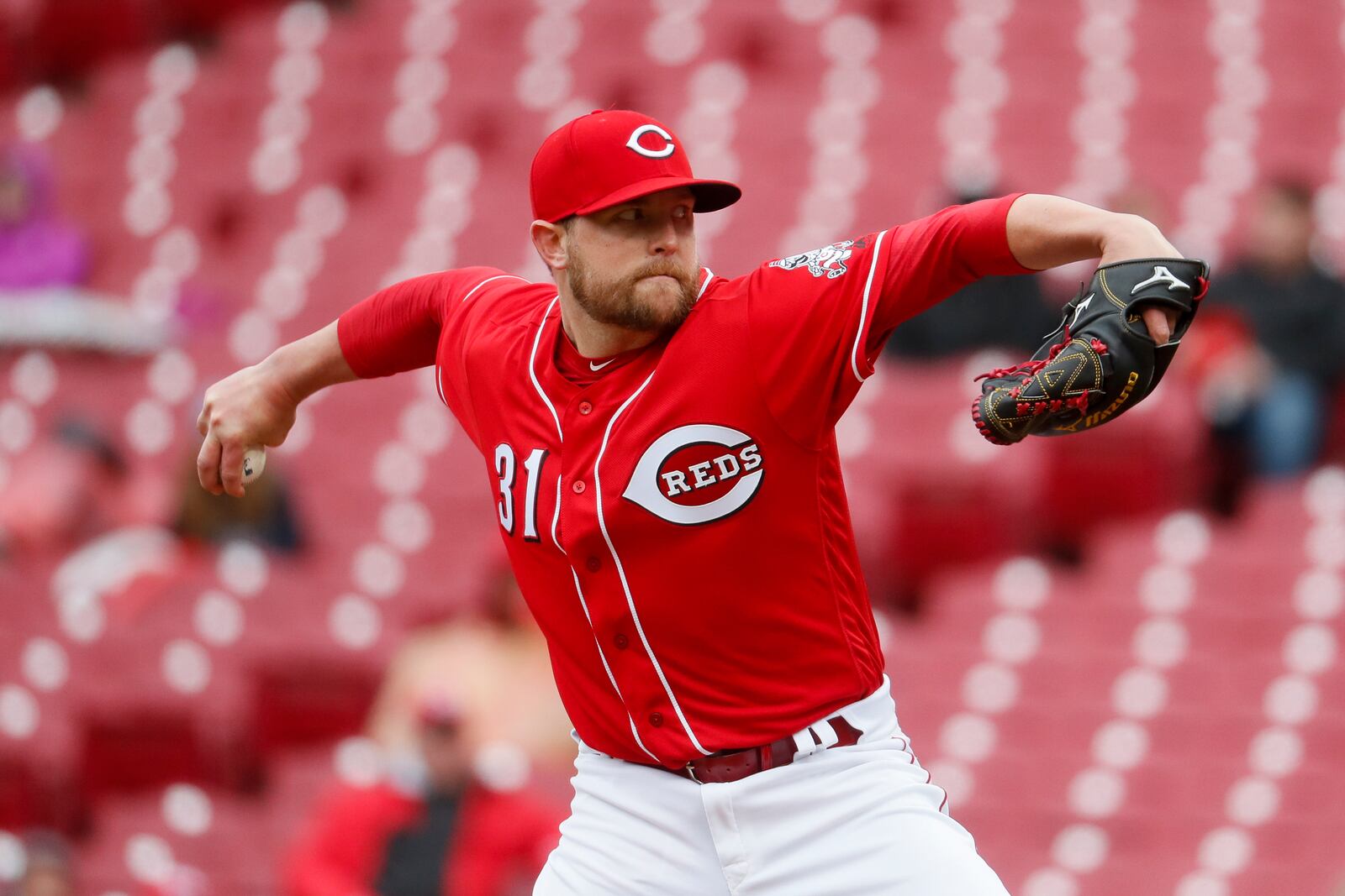 Cincinnati Reds relief pitcher Drew Storen throws in the ninth inning of a baseball game against the Philadelphia Phillies, Thursday, April 6, 2017, in Cincinnati. Storen recorded a save and the Reds won 7-4. (AP Photo/John Minchillo)