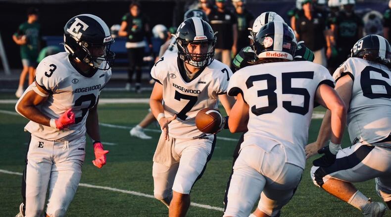 Edgewood’s Ryan French (7) runs an offensive play against Badin last season. Jordan Phillips/CONTRIBUTED