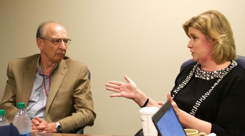 Dayton Mayor Nan Whaley and Tom Lasley, CEO of Learn to Earn Dayton, talked in 2016 about the need to strengthen the community’s workforce. MELISA LYONS/STAFF