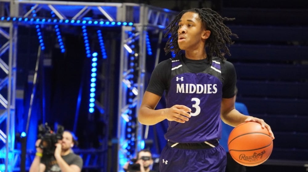 Middletown’s Keith Daniels dribbles the ball against Lakota East during the Martin Luther King Classic on Monday, Jan. 19, 2026 at Xavier University’s Cintas Center. CHRIS VOGT / CONTRIBUTED