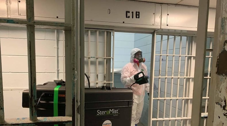 Workers from DryPatrol disinfected the 36 cells in the Middletown City Jail Sunday to reduce the possibility of the spread of the coronavirus. SUBMITTED PHOTO