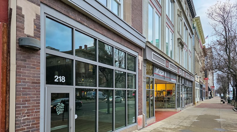 Ciao Vino, which opened in the Artspace building at 218 High St. in Hamilton in late 2024, now sits empty. The space was leased through Artspace Projects Inc., which owns the Artspace Hamilton Lofts. NICK GRAHAM/STAFF