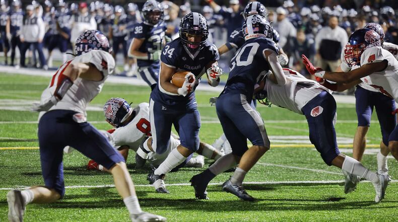 Edgewood's Tavionne Crosby runs for a touchdown in overtime of their playoff football game against Piqua Friday, Nov. 4, 2022 at Edgewood's Kumler Field. Edgewood won 21-14. NICK GRAHAM/STAFF