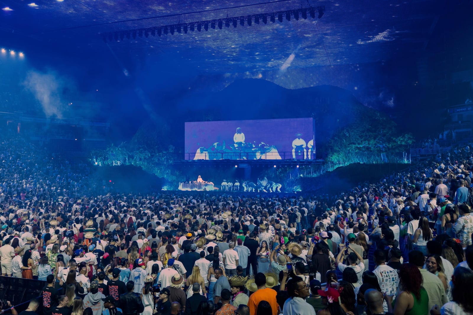 Fans attend the first show of Bad Bunny's 30-date concert residency at the Coliseo de Puerto Rico Jose Miguel Agrelot in San Juan, Puerto Rico, Friday, July 11, 2025. (AP Photo/Alejandro Granadillo)