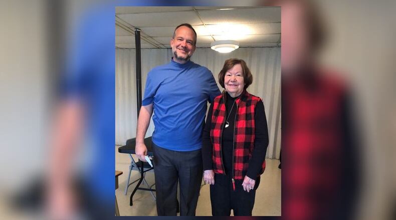 Eric Sheridan Wyatt and his former Adams Elementary School kindergarten teacher, Barbara Blair, recently were reunited when Wyatt spoke about his newest book to a Butler County book club where Blair is a member. SUBMITTED PHOTO