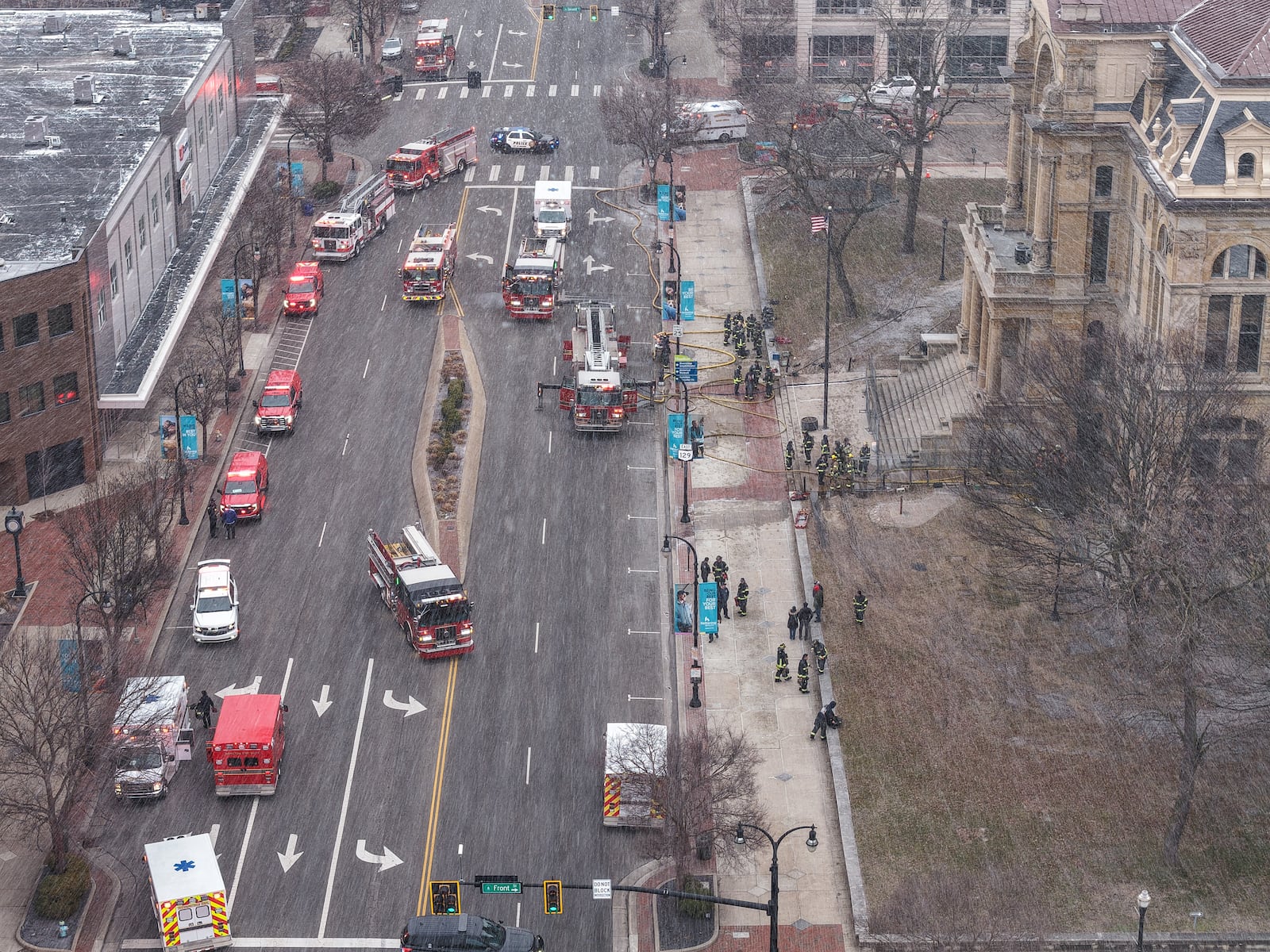 Reports said a fire broke out at the historic Butler County Courthouse in downtown Hamilton this morning. NICK GRAHAM / STAFF