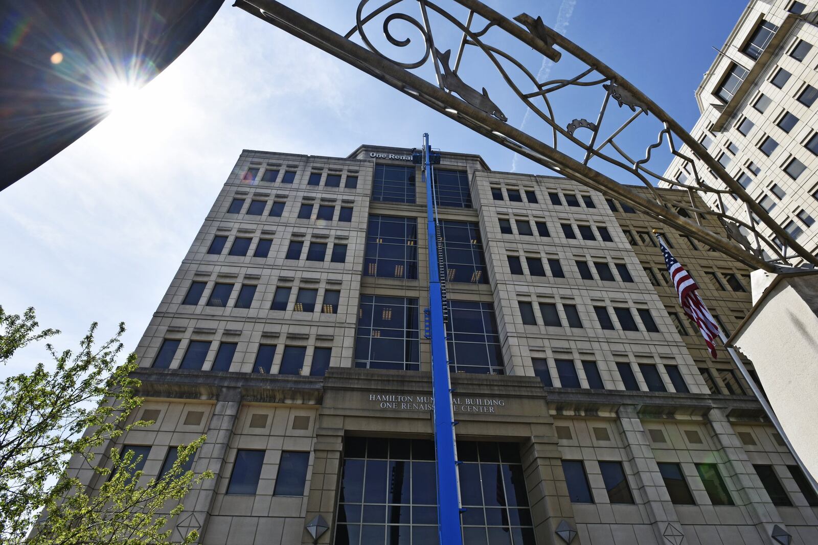 Hamilton officials are considering selling the city-government tower at 345 High St. as a way to raise money for the Spooky Nook at Champion Mill indoor sports complex and other projects. NICK GRAHAM/STAFF