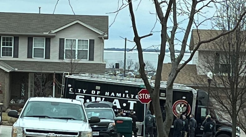 The SWAT team was called to the 7600 block of Tollgate Court in Fairfield Friday after a domestic violence call became more complicated. CONTRIBUTED