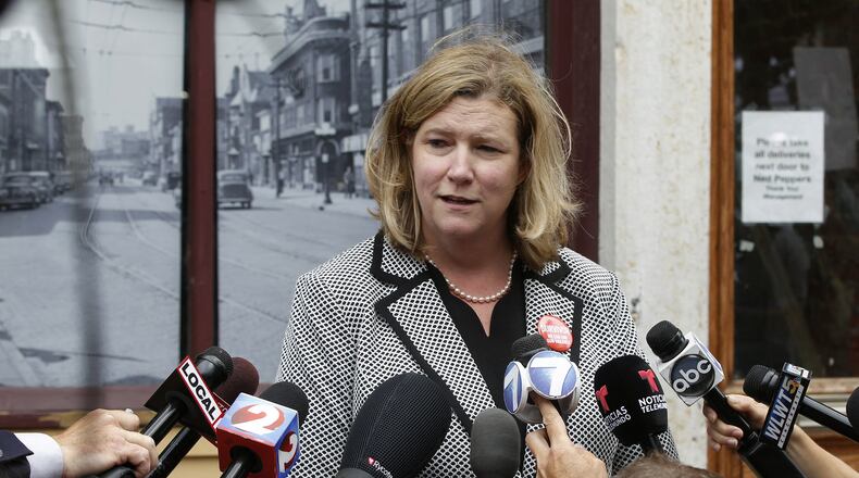 Dayton Mayor Nan Whaley gives updates about the mass shooting that took place Aug. 4 in the Oregon District. TY GREENLEES / STAFF