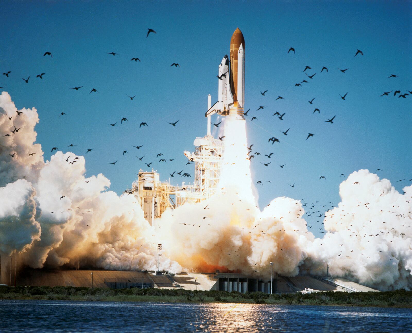 A photo provided by NASA shows the space shuttle Challenger lifting off with a crew of seven astronauts in Cape Canaveral, Fla., on Jan. 28, 1986. Divers found a piece space shuttle Challenger off the Florida coast; the discovery came 36 years after the shuttle exploded over the Atlantic Ocean killing all seven crew members, in one of the worst accidents of the American space program. (NASA via The New York Times) — NO SALES; FOR EDITORIAL USE ONLY —