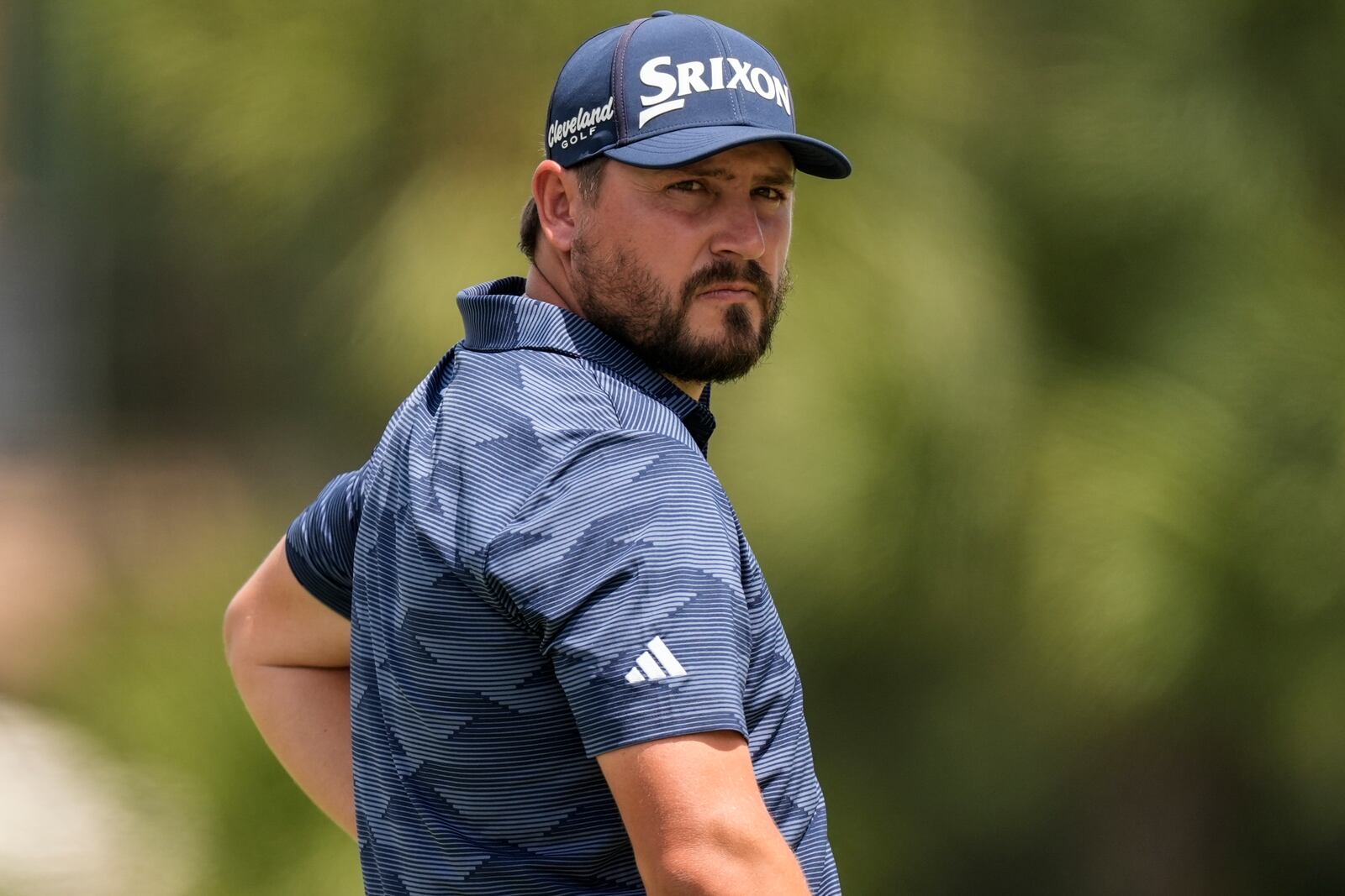 Andrew Novak stands on the 16th green during the second round of the RBC Heritage golf tournament, Friday, April 18, 2025, in Hilton Head Island, S.C. (AP Photo/Mike Stewart)