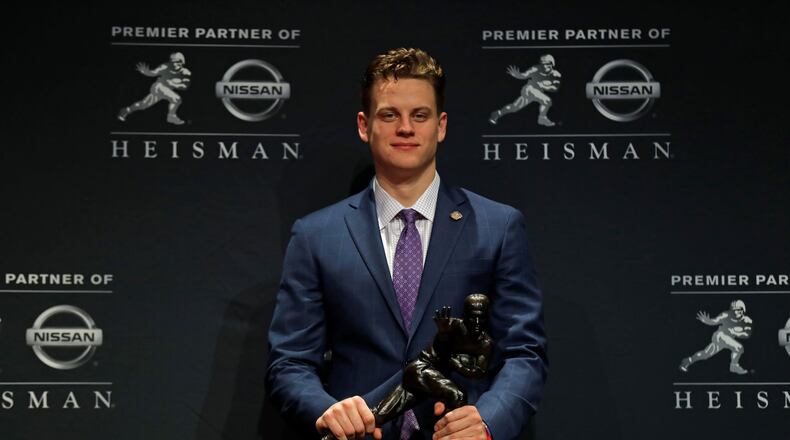 NEW YORK, NY - DECEMBER 14: Quarterback Joe Burrow of the LSU Tigers winner of the 85th annual Heisman Memorial Trophy poses for photos on December 14, 2019 at the Marriott Marquis in New York City. (Photo by Adam Hunger/Getty Images)