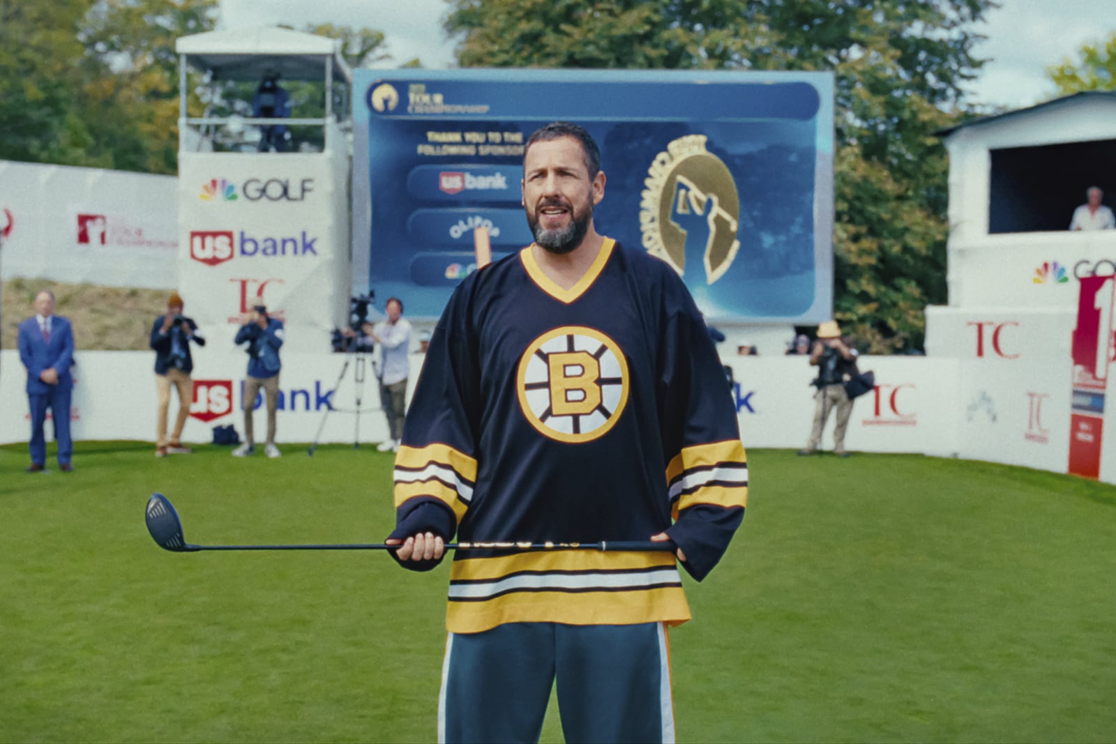 This image released by Netflix shows Adam Sandler in a scene from "Happy Gilmore 2." (Netflix via AP)