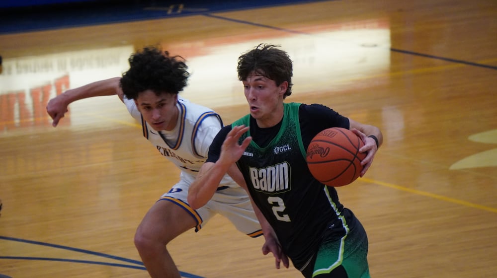 Badin’s Carson Lowe drives to the basket during his game against Northwest on Tuesday night. CHRIS VOGT / CONTRIBUTED