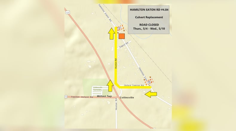 A portion of Hamilton Eaton Road will be closed May 4-10, 2023 for culvert replacement work, and there will be no through traffic. CONTRIBUTED/BCEO