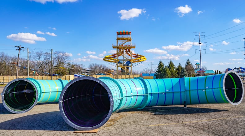 Pieces of the track for Kings Island's RiverRacers attraction set to open this summer. CONTRIBUTED