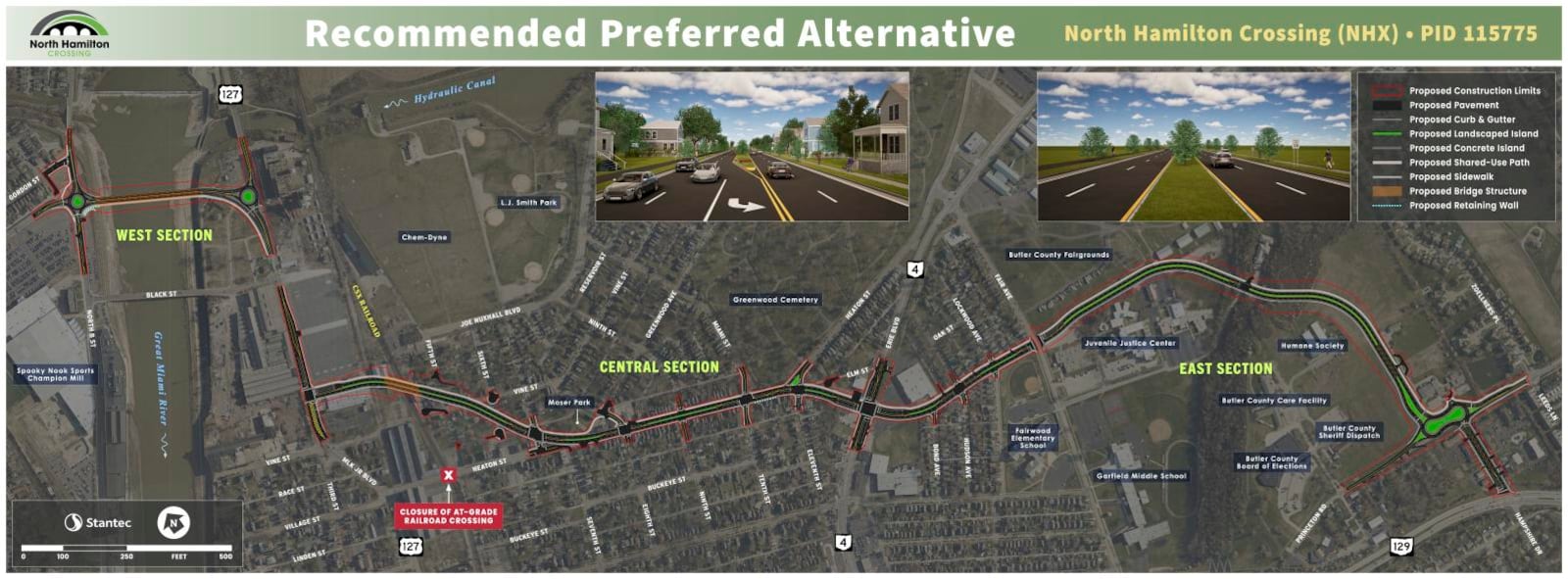 The recommended preferred alternative was presented at the North Hamilton Crossing open house meeting Tuesday evening at the Butler County Fairgrounds. The recommended preferred alternative will go from the Gordon and Rhea crossing to the west, connect along Vine Street and Heaton Street, before the east route that connects Fair Avenue to Princeton Road on the southern side of the fairgrounds. Pictured is Heaton Street on Wednesday, June 25, 2025. PROVIDED