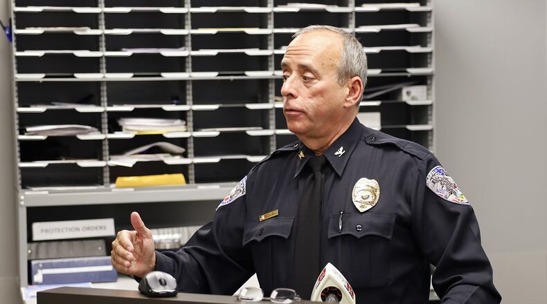 Fairfield Twp. Police Chief Robert Chabali addresses media Friday, Nov. 4, 2022 regarding an officer-involved shooting at Camargo Park mobile home neighborhood that happened Wednesday. NICK GRAHAM/STAFF