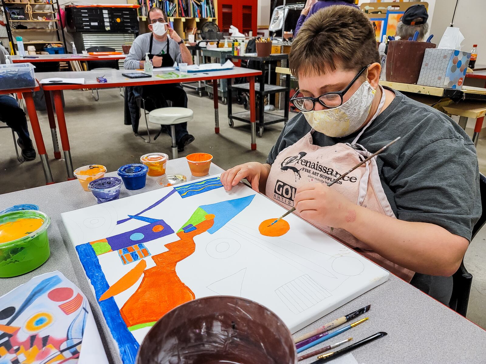 Allison Davis works on a painting project at InsideOut Studios Monday, January 11, 2021 on High Street in Hamilton. InsideOut Studios is now under a new nonprofit called Inspiration Studios. NICK GRAHAM / STAFF
