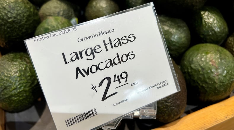 FILE - Avocados imported from Mexico are for sale in a supermarket in Miami as the United States imposed 25% tariffs on goods from Canada and Mexico, starting a trade war with its closest neighbors and allies Wednesday, Mar. 5, 2025. (AP Photo/Lynne Sladky, file)