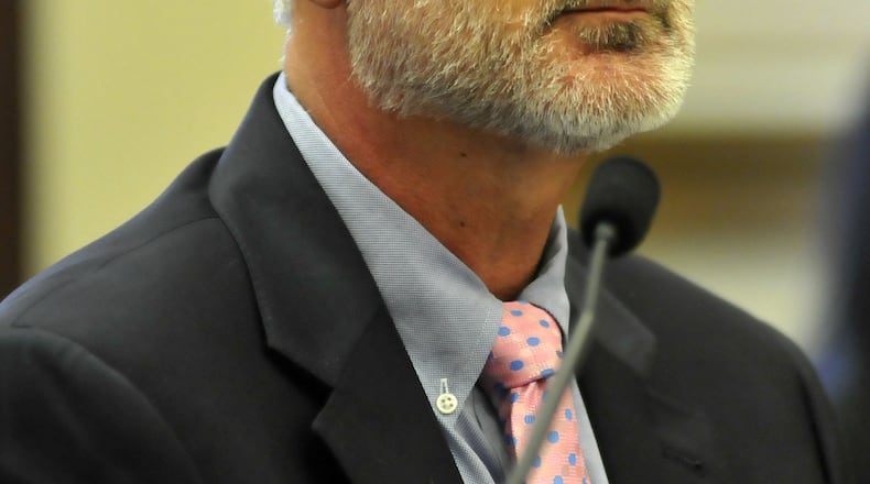Vernon “Chip” DeMois, a business consultant, testifies on Monday during the criminal trial of Pete Beck in a Hamilton County Common Pleas courtroom in downtown Cincinnati.