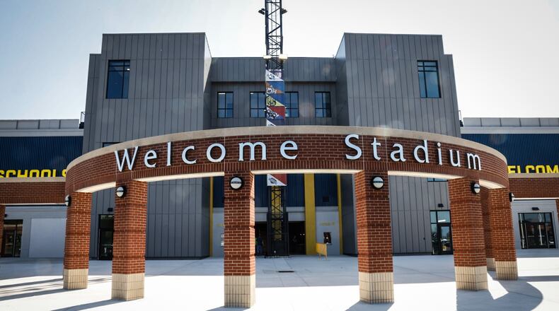Dayton Public Schools held a walk through for the media at the nearly completed Welcome Stadium prior to the first game Thursday night between Thurgood Marshall and Dohn Prep. The renovations cost $29 million. JIM NOELKER/STAFF