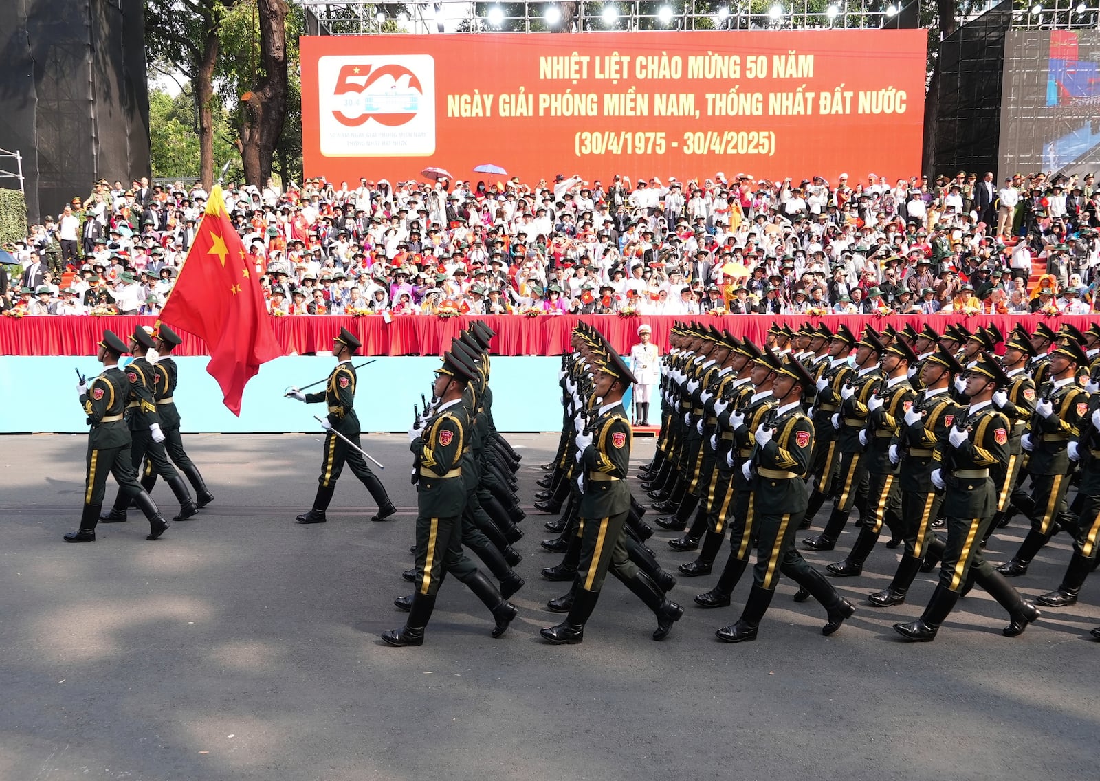 Chinese troops march during a parade to commemorate the 50th anniversary of the end of the Vietnam War in Ho Chi Minh City Wednesday, April 30, 2025. (AP Photo/Hau Dinh)