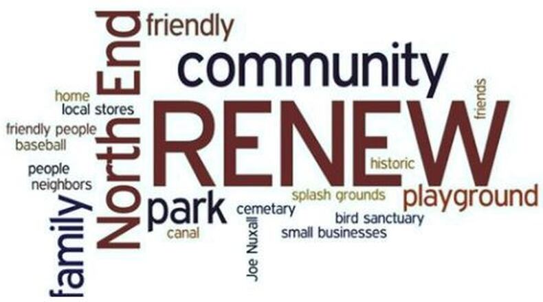 RENEW, which stands for Renewing North End from Within, will host an Art in the Park event Saturday, May 27, event in the unnamed park at North 7th and Heaton Streets, with free art lessons for students. This is a logo created for RENEW. PROVIDED