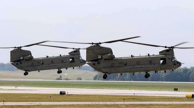 Two CH-47 Chinook helicopters with the Ohio Army National Guard were set to fly to South Carolina in 2017 to prepare for Hurricane Irma relief efforts in Florida. CONTRIBUTED