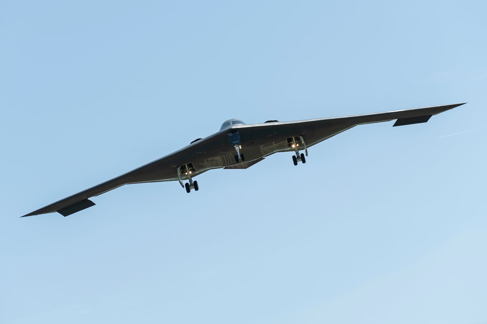 In this image provided by the U.S. Air Force, a B-2 Spirit returns to Whiteman Air Force Base, Mo.i, from a deployment to Diego Garcia, May 9, 2025. (Senior Airman Devan Halstead/U.S. Air Force via AP))