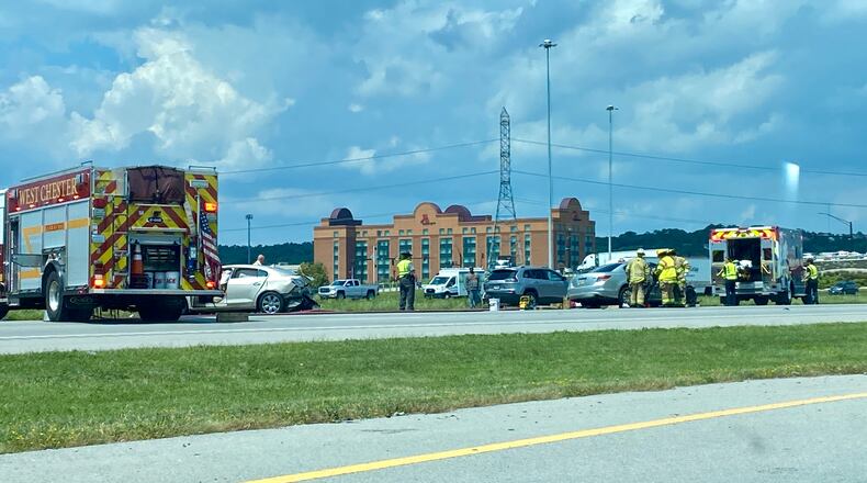 Three people, including a child, were hospitalized Tuesday following an Interstate-75 North crash in West Chester Twp. GREG LYNCH/STAFF