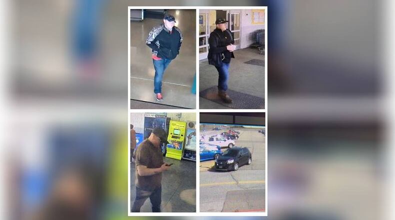 Police say these photos of a man and a vehicle from a recent shoplifting at Walmart in Fairfield Twp. may be connected to the theft of a rifle from Cabela’s in West Chester Twp.