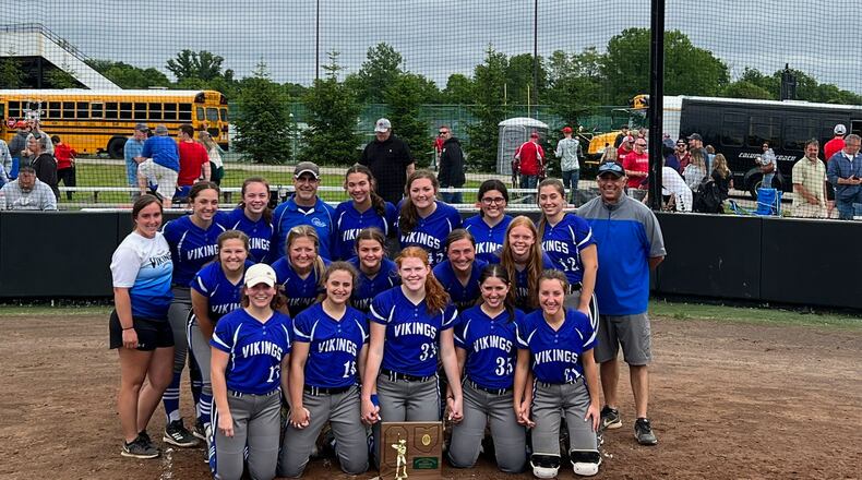 Miami East celebrates after winning a regional championship in 2022. Photo courtesy of Miami East
