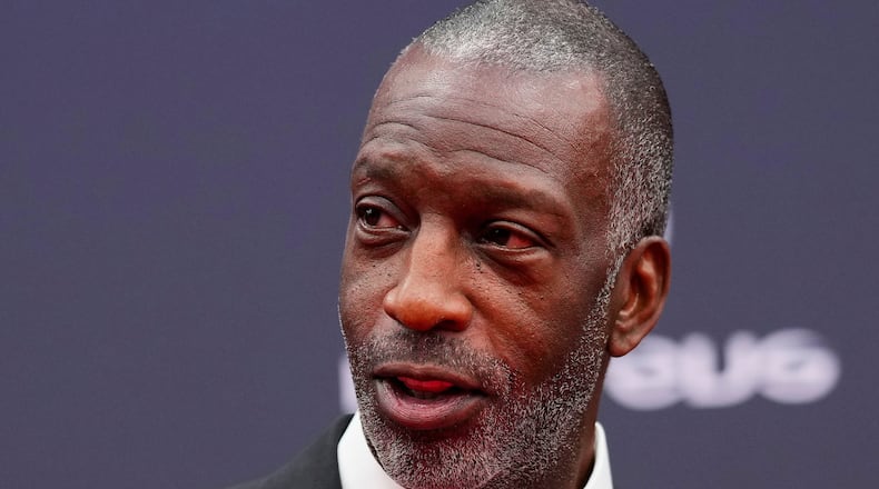 FILE - Former U.S. sprinter Michael Johnson arrives at the Laureus Sports Awards ceremony in Madrid, Monday, April 22, 2024. (AP Photo/Manu Fernandez, File)
