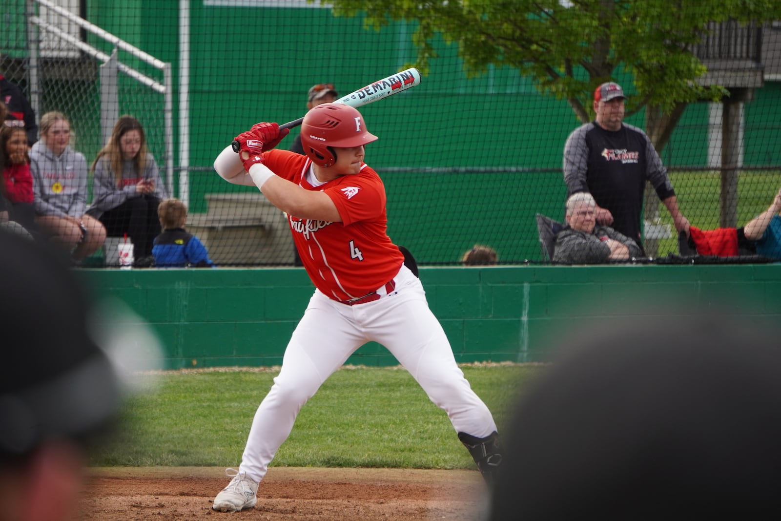 Fairfield's Carson Candella (4) awaits a pitch at the plate during their game against Badin on Thursday night at Alumni Field. Chris Vogt/CONTRIBUTED
