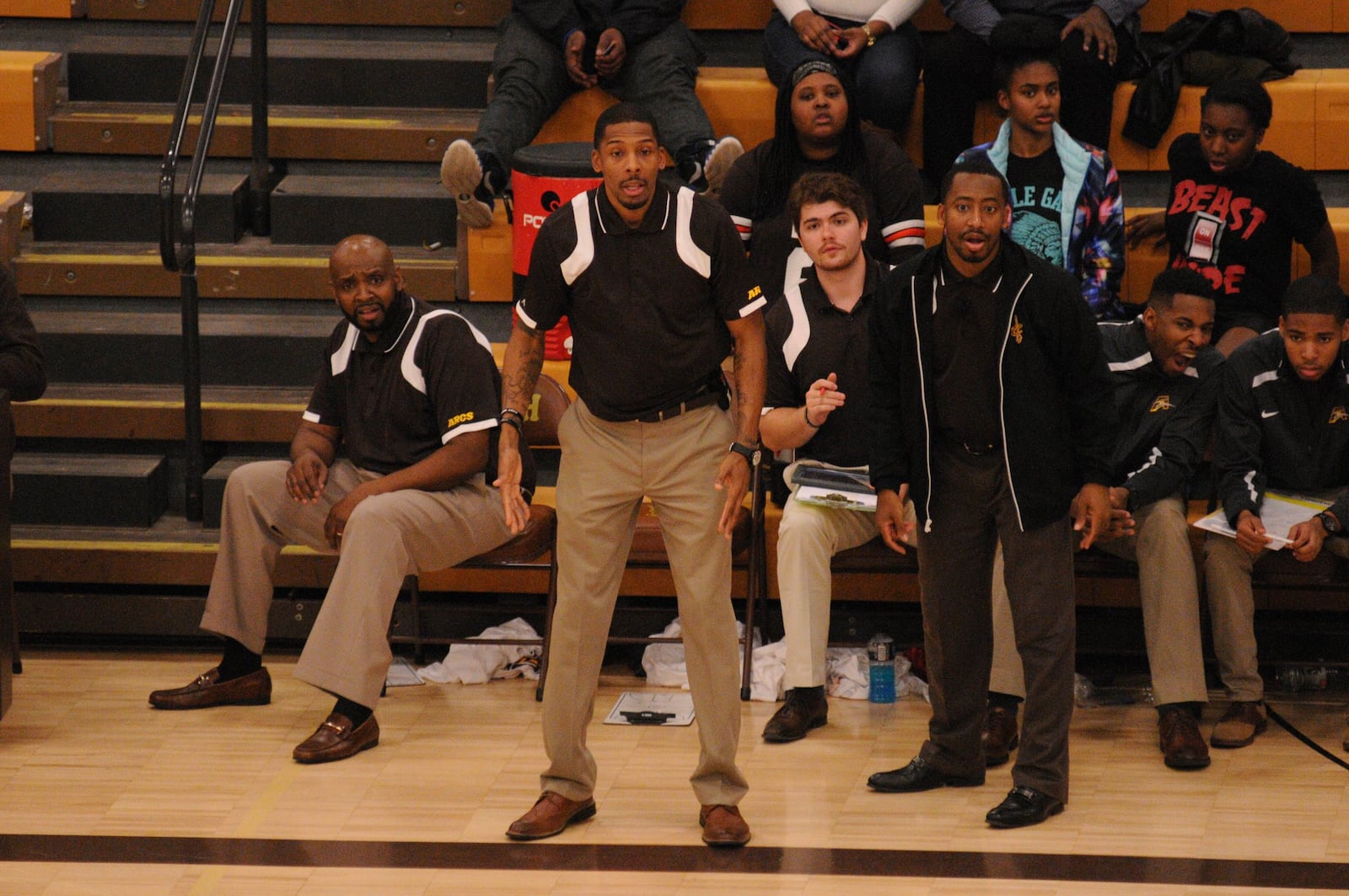 Chet Mason works the sideline while coaching a Lyndhurst Brush High School basketball game. PHOTO COURTESY OF LYNDHURST BRUSH HIGH SCHOOL