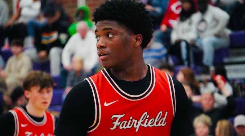 Fairfield's Raymir Coney (5) looks toward the bench on Friday night at Wade E. Miller Arena. Chris Vogt/CONTRIBUTED