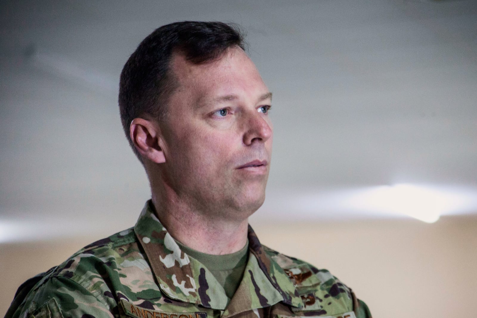 FILE - U.S. Air Force Brig. Gen. Dagvin Anderson, commander of the U.S. military's special forces in Africa, speaks to the Associated Press in Thies, Senegal, Feb. 25, 2020. (AP Photo/Cheikh A.T Sy, File)