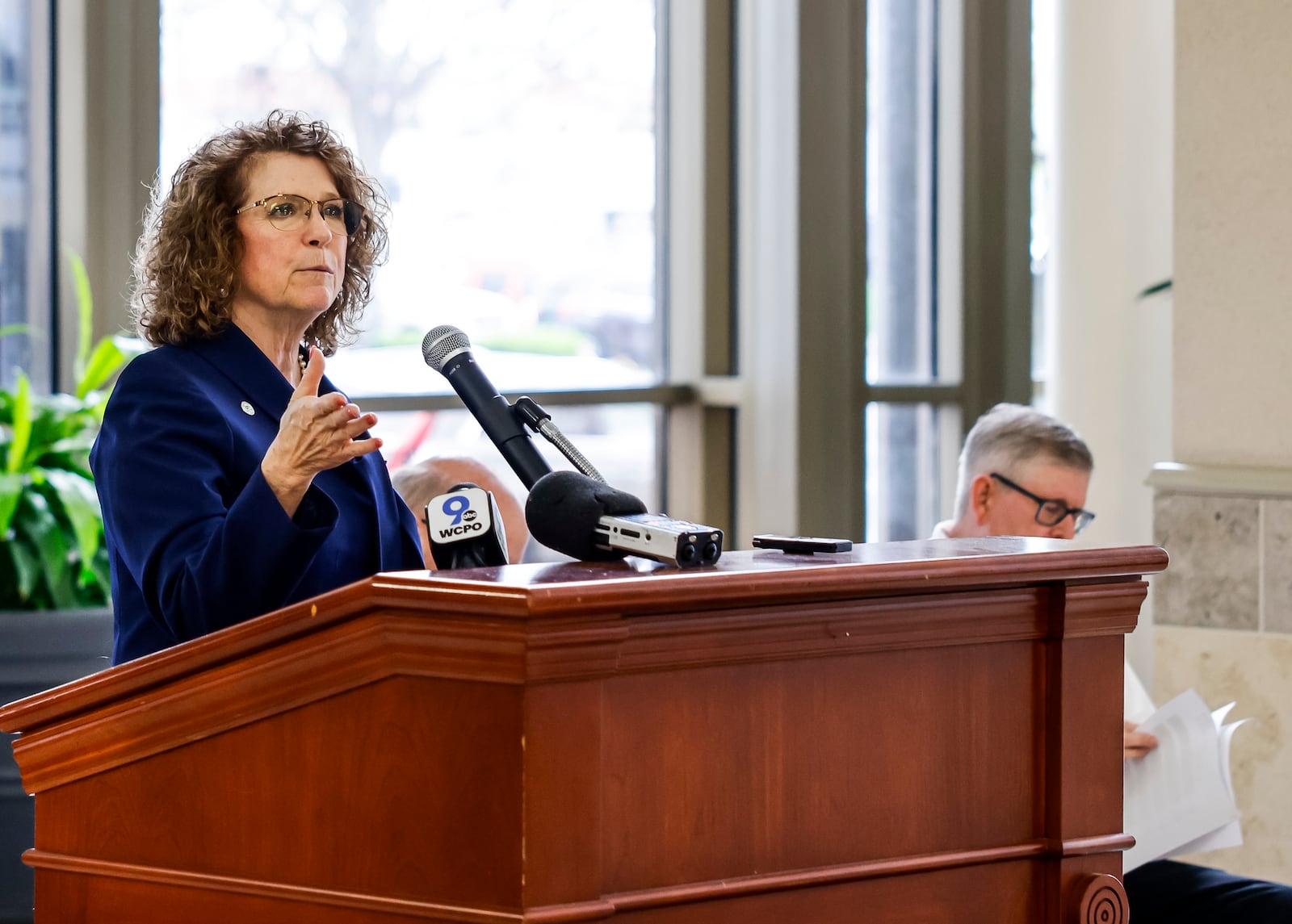 Butler County Commissioner Cindy Carpenter, local board member for OneOhio, speaks during the announcement for the opening of the OneOhio Grant Portal Monday, April 2, 2024, by the OneOhio Recovery Foundation, a private, non-profit organization tasked with distributing 55 percent of the funds Ohio will receive from the pharmaceutical industry as a consequence of its role in the national opioid epidemic. The available grant funds this cycle is $7.1 million for the region, and Butler County, being the largest county in Region 14 and with the highest statistics for deaths and overdoses, hopes to receive 38% ($2.7 million) from this round of funding. 
NICK GRAHAM/STAFF
