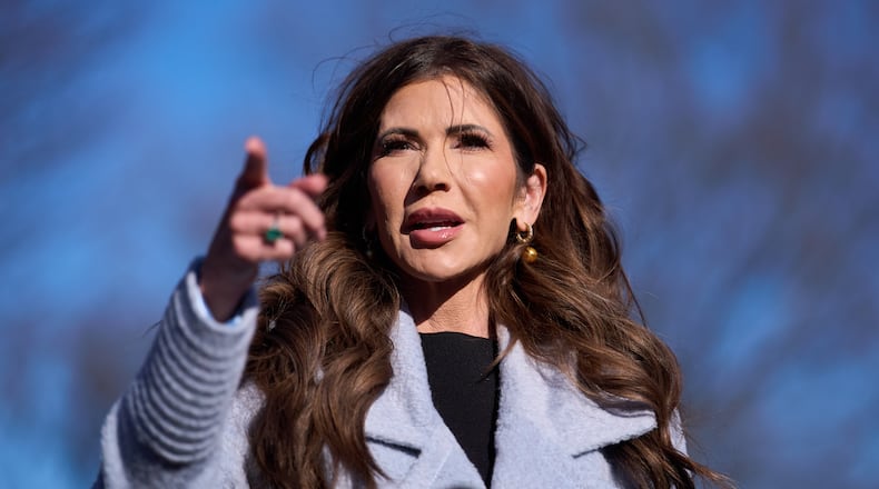 Homeland Security Secretary Kristi Noem speaks with reporters at the White House, Thursday, Jan. 15, 2026, in Washington. (AP Photo/Evan Vucci)
