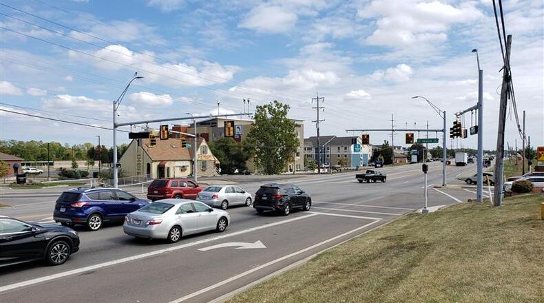 The city of Fairfield is seeking state funds to help pay for a project that will improve the safety and traffic flow at the Ohio 4 and Seward Road intersection. Work includes lengthening the southbound right turn lane onto Seward and widening Seward Road to allow a double left turn onto southbound Ohio 4. NICK GRAHAM/STAFF